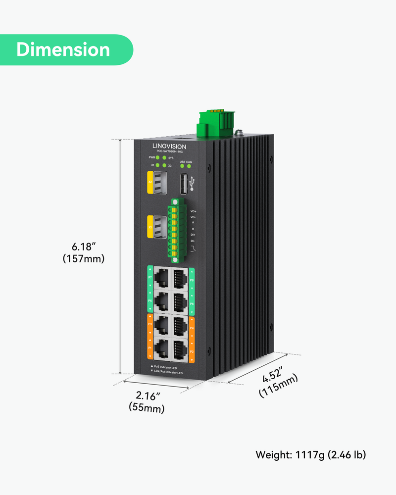 (POE-SW708GM-10G)Industrial 8-Port Managed PoE++ Switch with 2x 10G SFP Uplinks and RS485 for Industrial Automation
