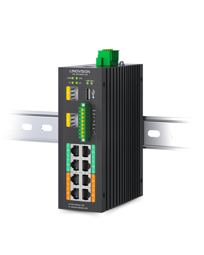 (POE-SW708GM-10G)Industrial 8-Port Managed PoE++ Switch with 2x 10G SFP Uplinks and RS485 for Industrial Automation