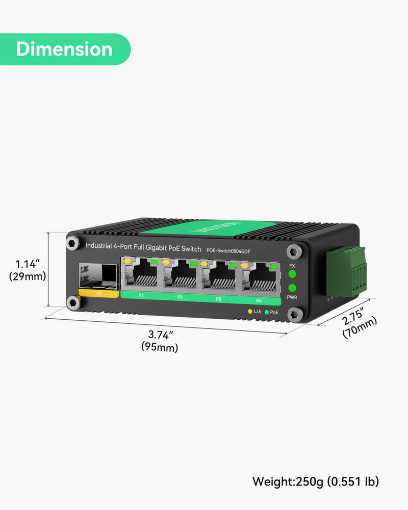 Industrial 4 Ports Gigabit Solar PoE Switch with DC9～57V Redundant Power Input