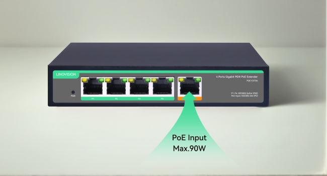 Hanon Poe Rb100ev 4 Port Gigabit POE Extender with 90W POE Input, 1 in 4 Out POE Repeate ...