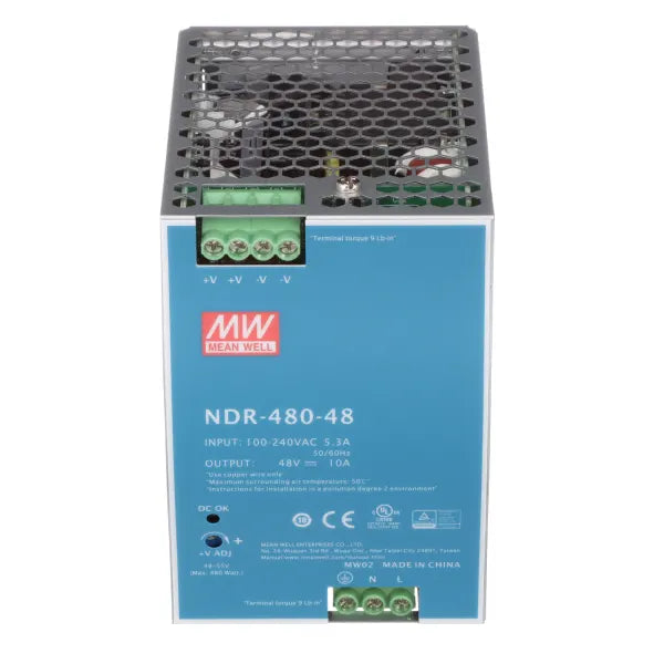 MEAN WELL NDR-480-48 48V 10A DIN Rail Power Supply, Max 480W Output