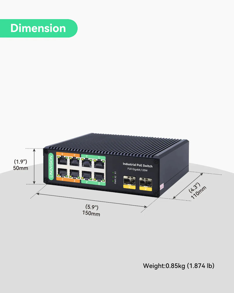 Industrial 8 Ports Full Gigabit BT 90W PoE Switch with 6x DC12V POE Splitters