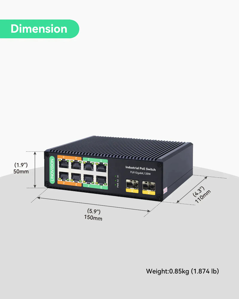 Industrial 8 Ports BT 90W PoE Switch with 6pc Waterproof DC12V POE Splitters