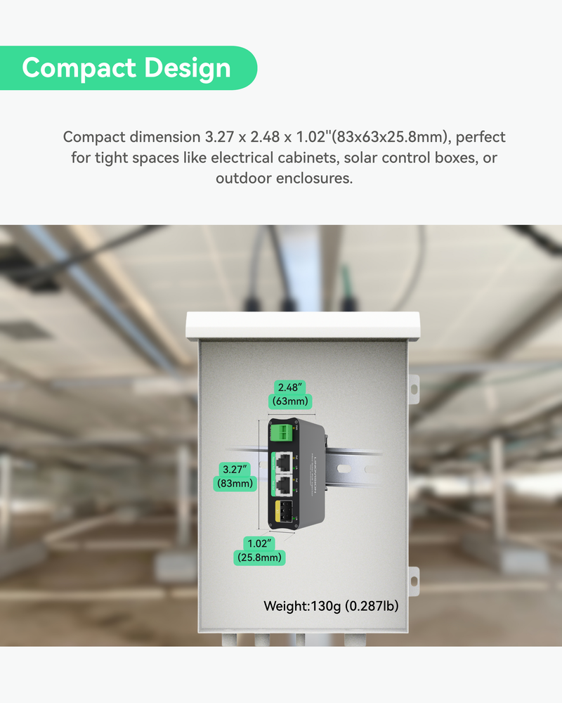 2 Ports Mini Solar PoE Switch with Passive PoE Output and SFP Uplink