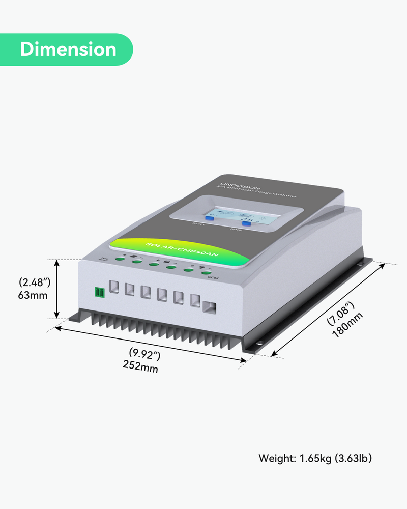 (SOLAR-CMP40AN-C101) 12V/24V 40A MPPT Solar Charge Controller with RS485 to Ethernet Converter, Solar Power System for Security Cameras, Street Lights or IoT Sensors with Remote Charging Status