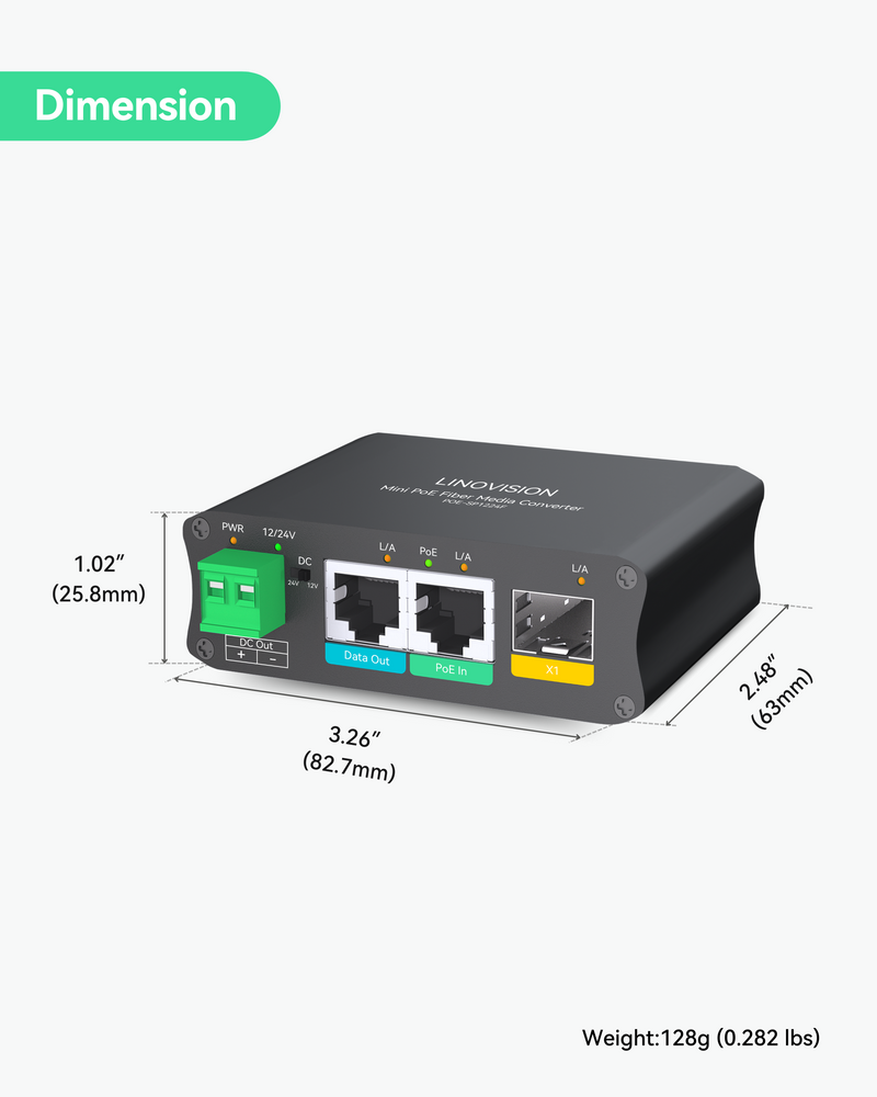 PoE Powered Fiber Media Converter with additional DC12V/24V and Gigabit Ethernet Output