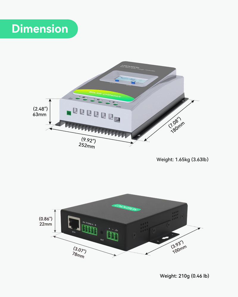 (SOLAR-CMP40AN-vSIM5G365D) 12V/24V 40A MPPT Solar Charge Controller with 4G LTE Cellular Connectivitiy, Free 5GB Data Usage for One Year, Solar Power System for Street Lights or IoT Sensors with Remote Monitoring