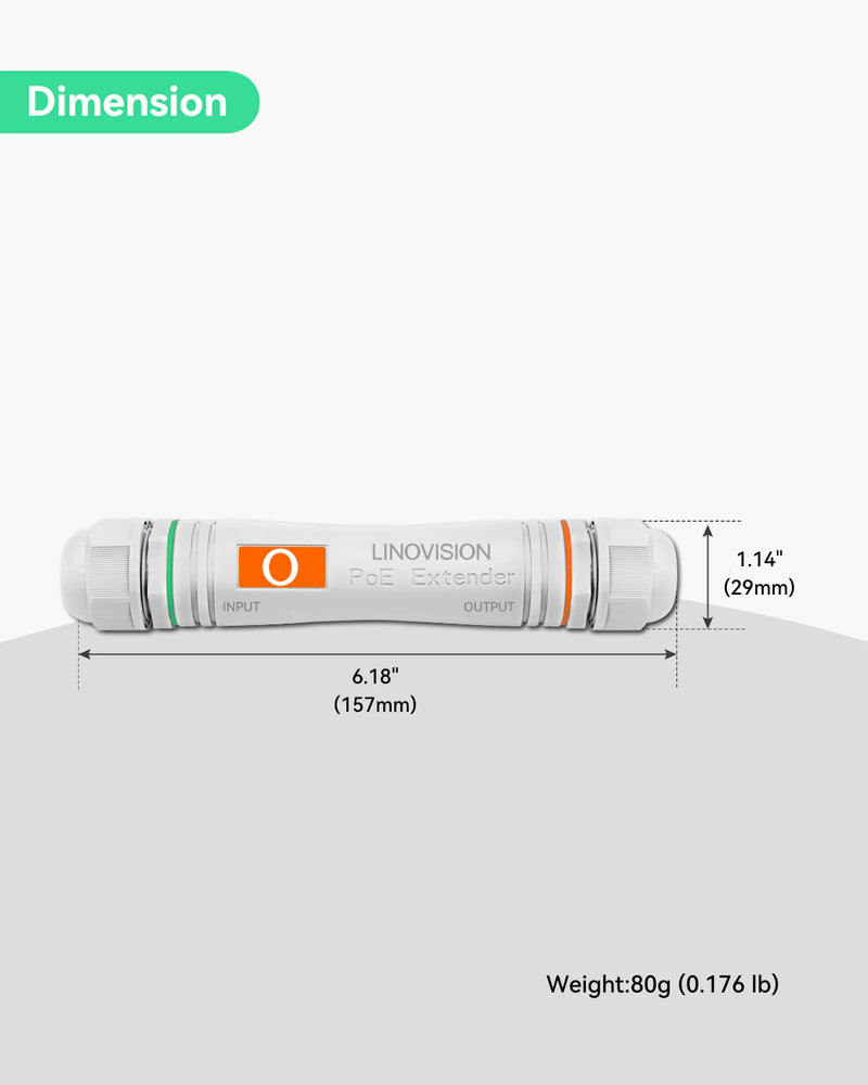 800m Super Long Range PoE + Ethernet Data Extender over Cat5 Cable (2 Pack)