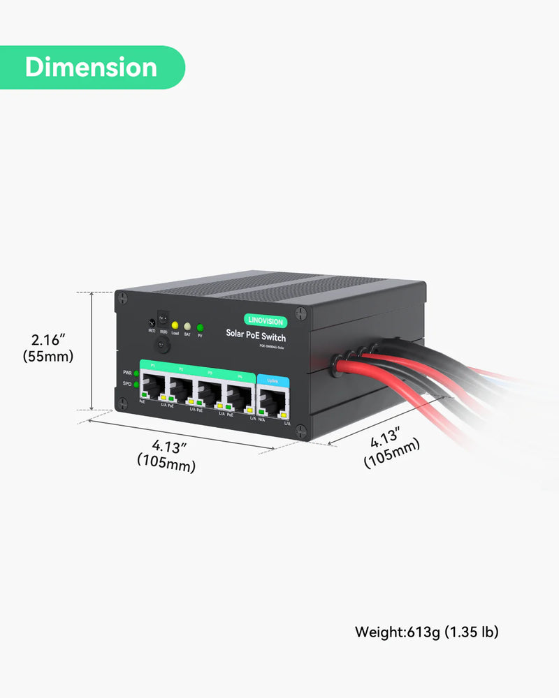 4 Ports Full Gigabit PoE Switch with built-in MPPT Solar Charge Controller,12V/24V PoE Switch