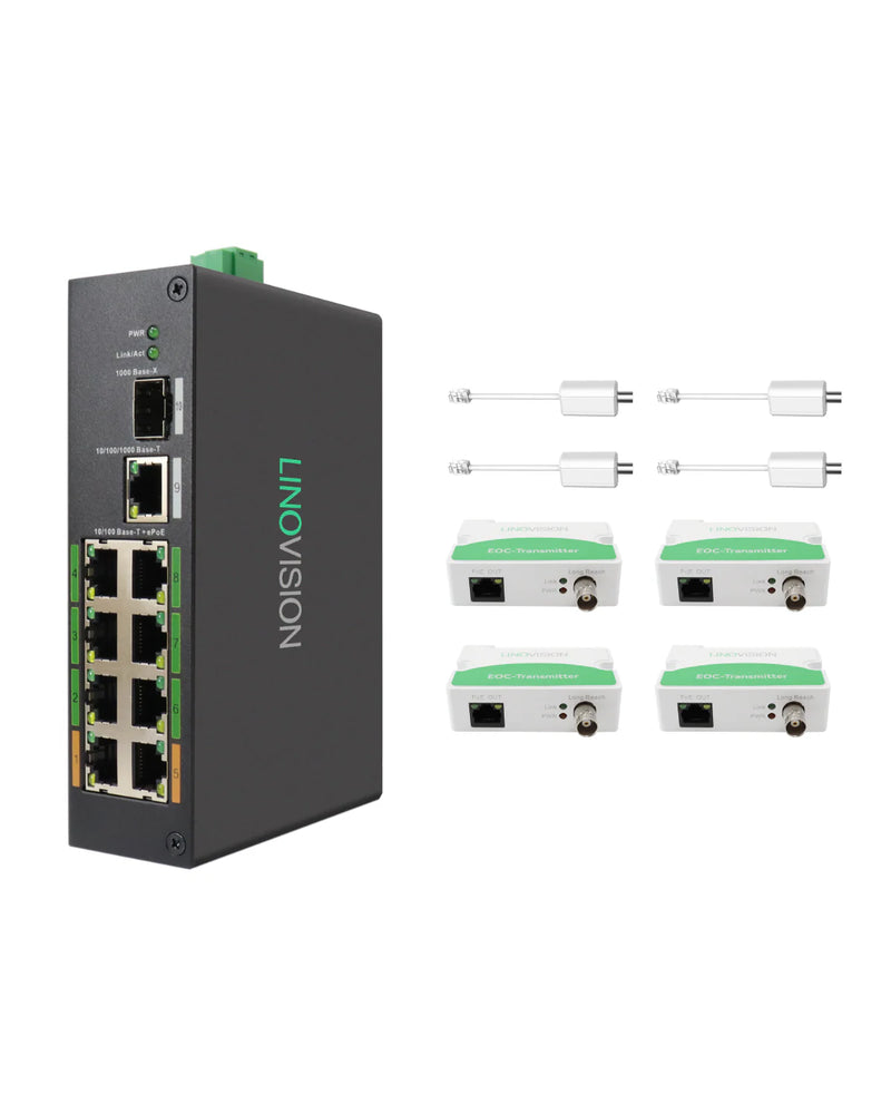 8-Port EOC & POE Switch with EOC Transmitters, Long Reach PoE over Coax