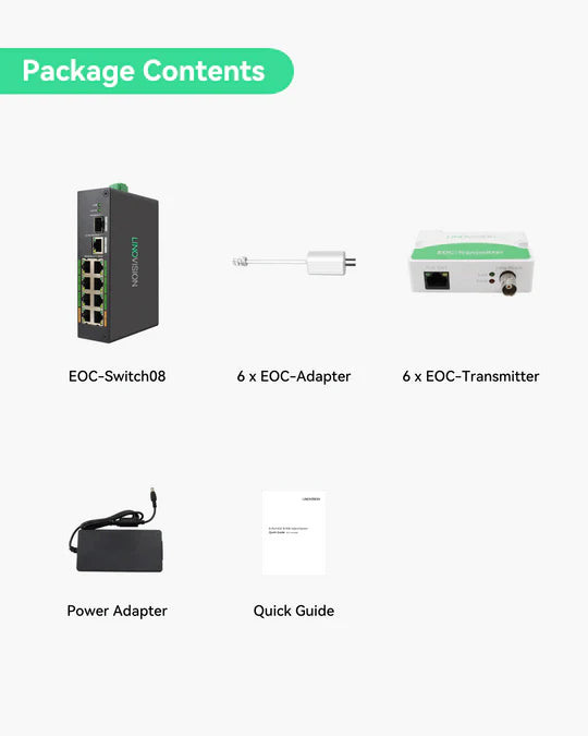 8-Port EOC & POE Switch with EOC Transmitters, Long Reach PoE over Coax