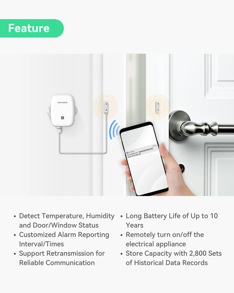 LoRaWAN Wireless Magnetic Door Contact Sensor with Temperature & Humidity Measurement