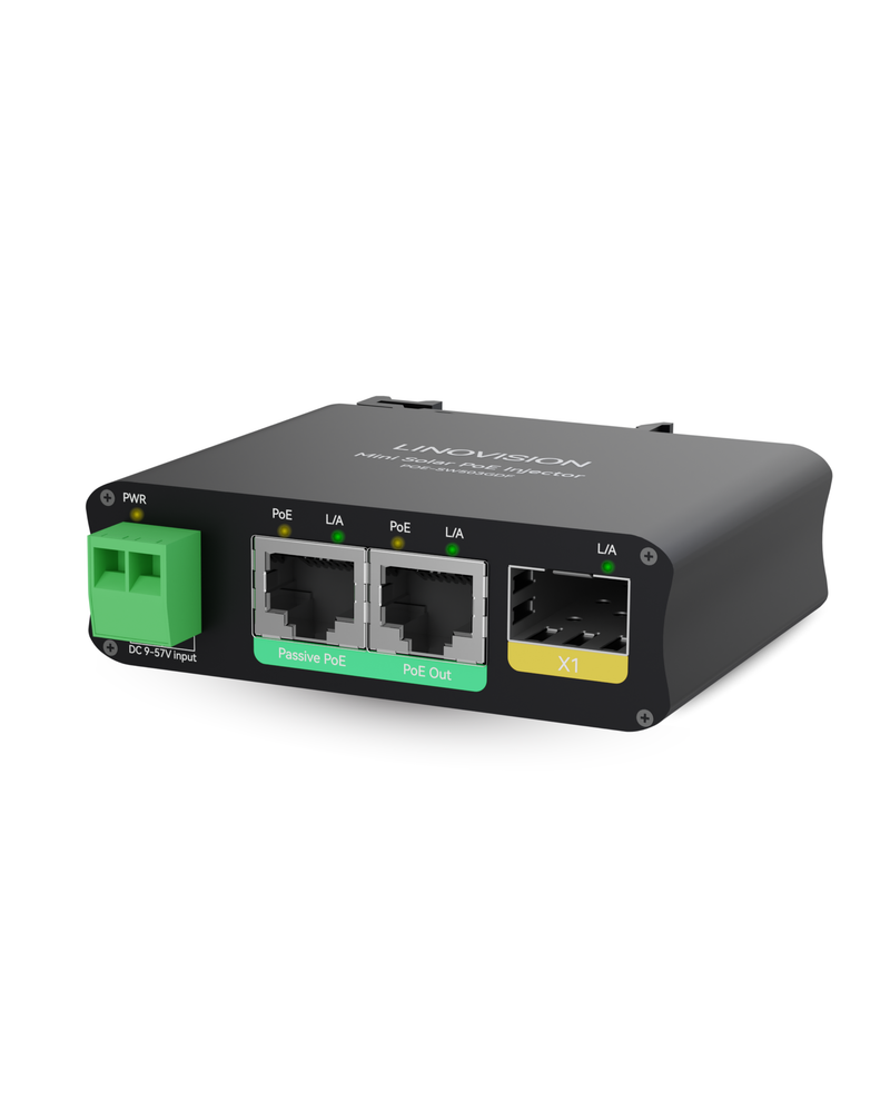 2 Ports Mini Solar PoE Switch with Passive PoE Output and SFP Uplink