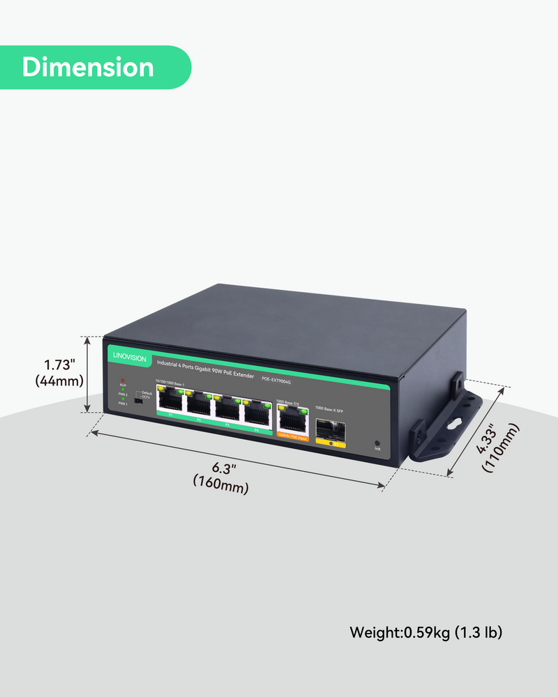 Industrial 4 Ports Gigabit BT90W PoE Passthrough Switch and PoE Extender