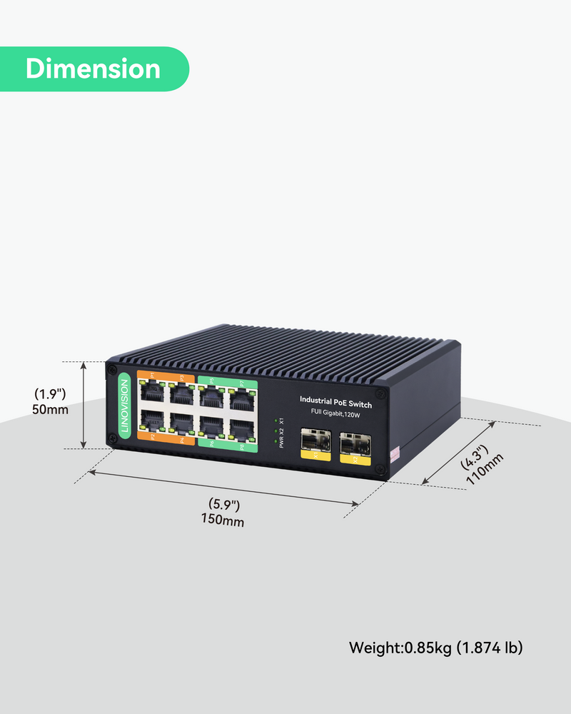 (POE-SW508G) Industrial 8 Ports Full Gigabit BT 90W PoE Switch with 2 SFP Uplink