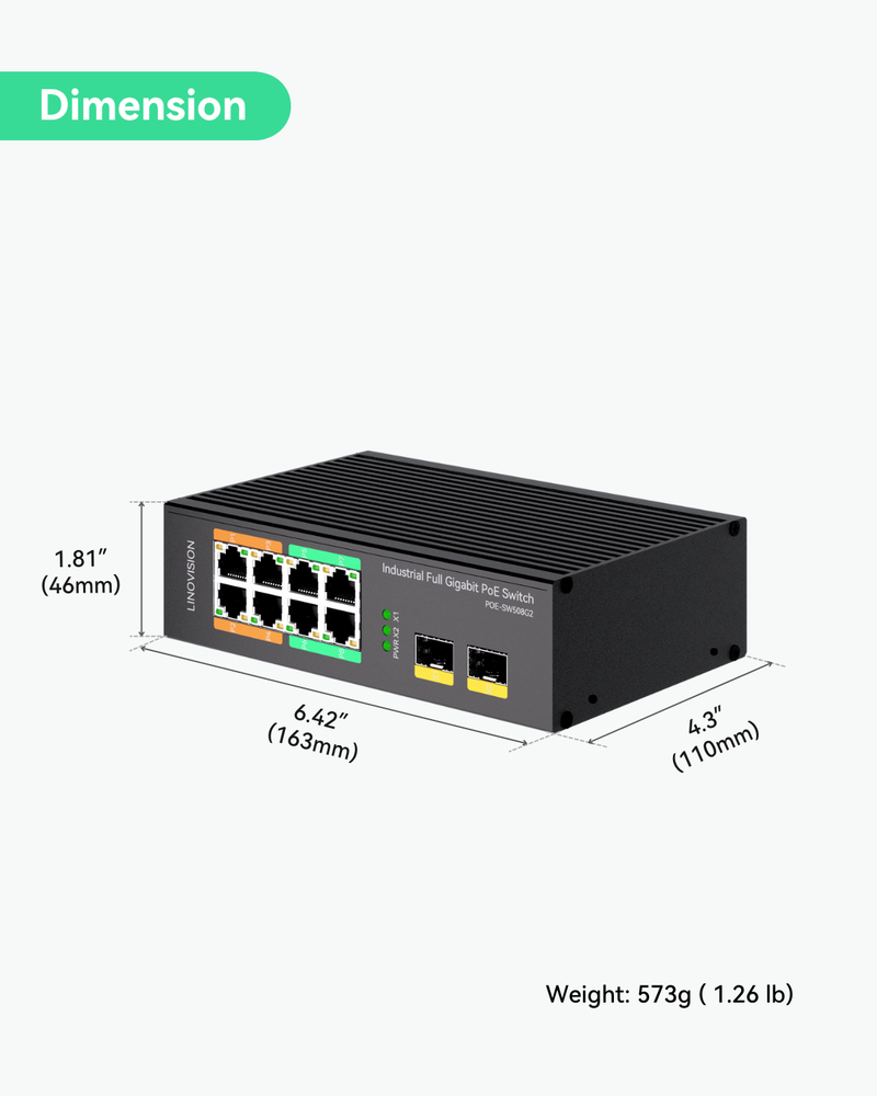 (POE-SW508G2) Industrial 8 Ports Full Gigabit POE++ Switch with 4 BT90W POE++ Ports, DC48~56V Redundant Input