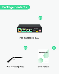 5 Ports Solar and UPS PoE Switch with built-in Solar Charge Controller