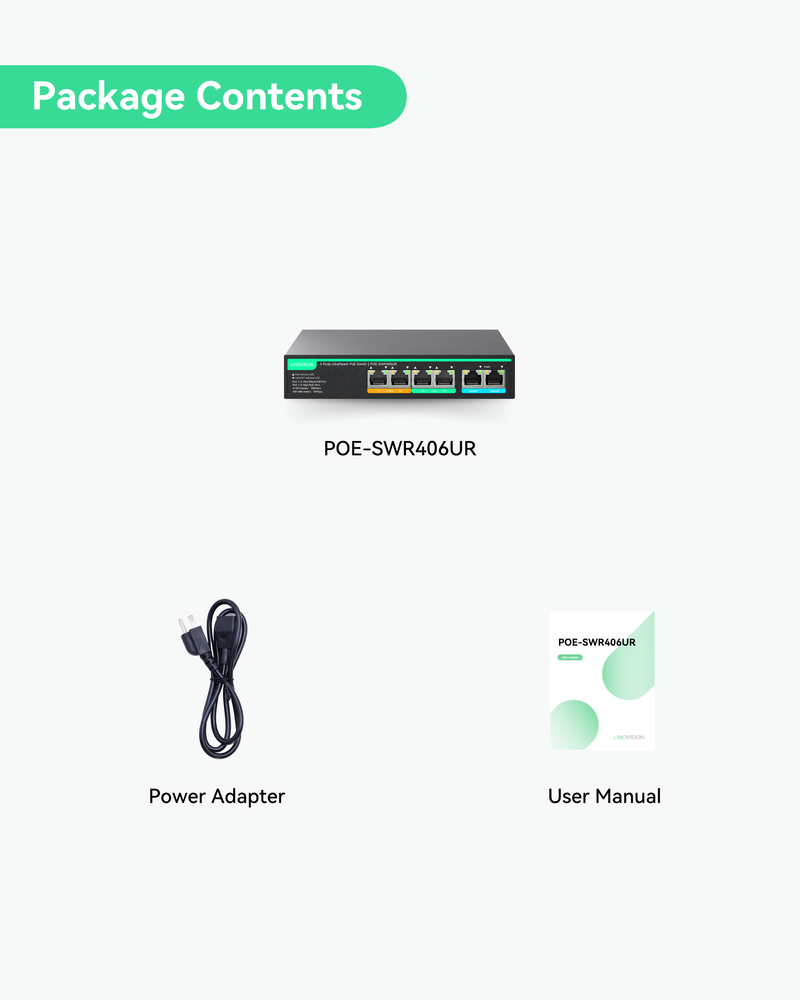 (POE-SWR406UR) Ports UltraReach PoE Switch with Remote Cloud Management, Up to 2600ft Long Range PoE and Data Transmission, 2 High-PoE+ Ports for Big PTZ Cameras