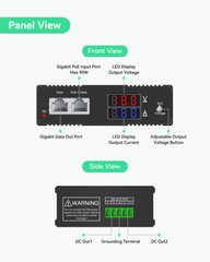 Industrial 802.3bt Gigabit 90W PoE++ Splitter with Adjustable Output Voltage DC 3-36V and LED Display