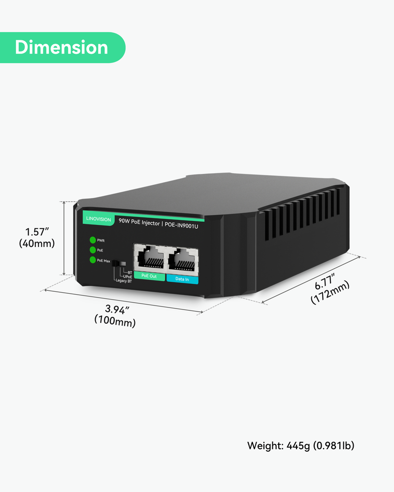 Gigabit 90W 802.3bt PoE Injector, Compatible with standard and Legacy non-Standard PD device