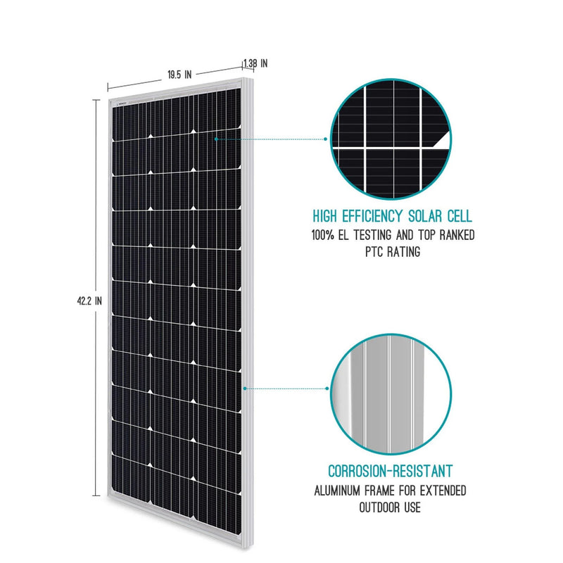 100 Watt 12 Volt Monocrystalline Solar Panel, Compact Design 42.2 X 19.6 X 1.38 in