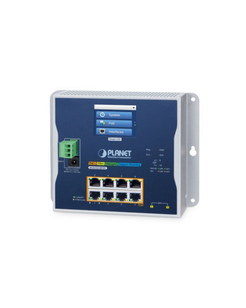 PLANET Industrial Flat L2+ Managed 8-Port Gigabit PoE Switch with LCD Touch Screen