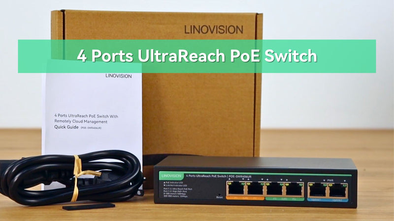 (POE-SWR406UR) Ports UltraReach PoE Switch with Remote Cloud Management, Up to 2600ft Long Range PoE and Data Transmission, 2 High-PoE+ Ports for Big PTZ Cameras
