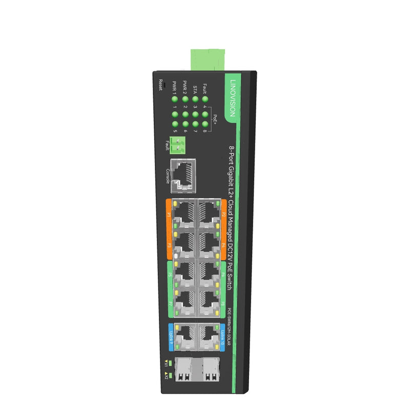 (POE-SWR612GM-SOLAR) 12 Ports L2+ Cloud Managed PoE Switch with DC12V to DC48V Voltage Booster