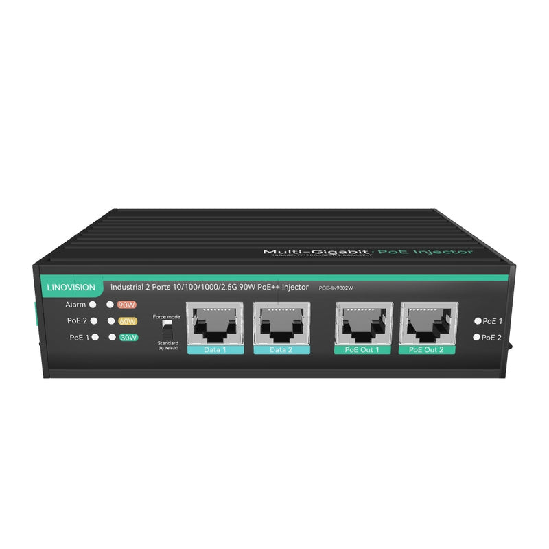 Industrial 2 Ports BT90W PoE Injector with Redundant Wide Voltage Input