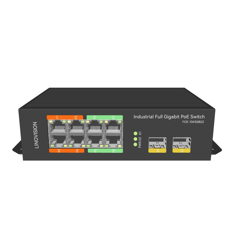 (POE-SW508G2) Industrial 8 Ports Full Gigabit POE++ Switch with 4 BT90W POE++ Ports, DC48~56V Redundant Input