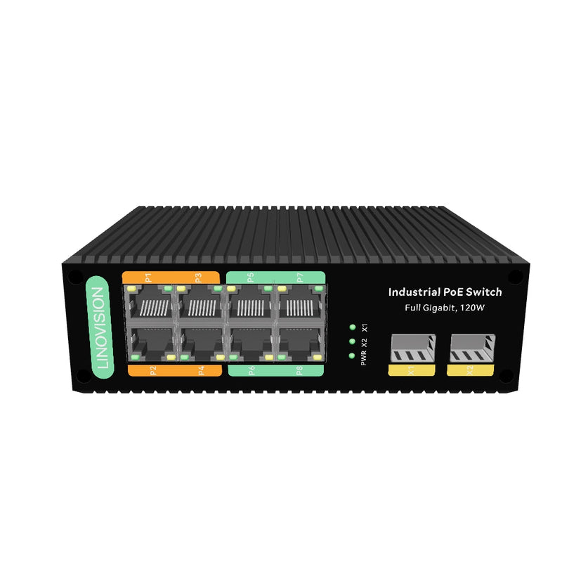 Industrieller 8 Ports Voll Gigabit BT 90W PoE Switch mit 2 SFP Uplink