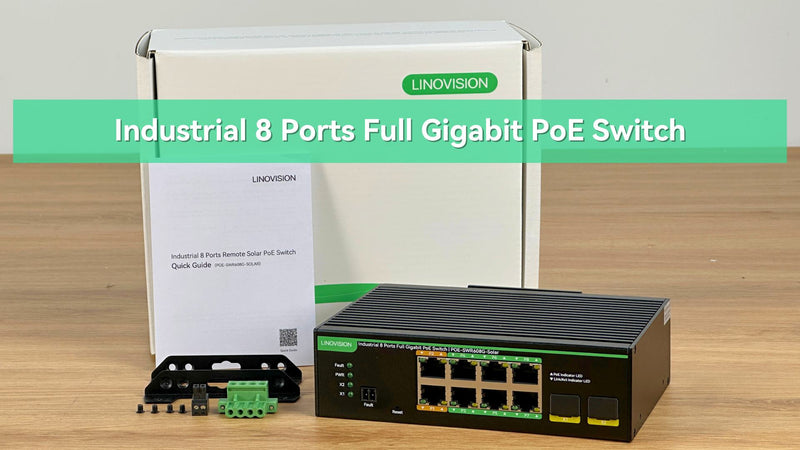 (POE-SWR608G-Solar) Industrial 8 Ports Full Gigabit PoE Switch Support DC 8~57V Input, 24V / 12V PoE Switch for Solar or RV UPS System