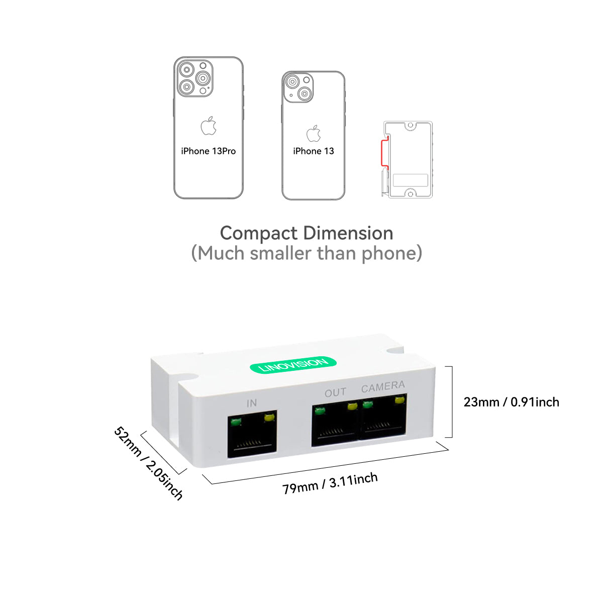Linovision Mini Passive 2-Port PoE Extender / PoE Repeater to Transmit Data  and Power over Cat5/6 Network Cable