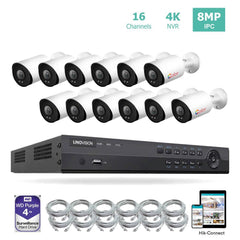 16 Channel 4K IP PoE Security Camera System 16ch 4K NVR and 12 8MP Colorful Night View Bullet PoE IP Cameras with 4TB HDD Support Audio Night Vision POE Plug-n-Play - LINOVISION US Store
