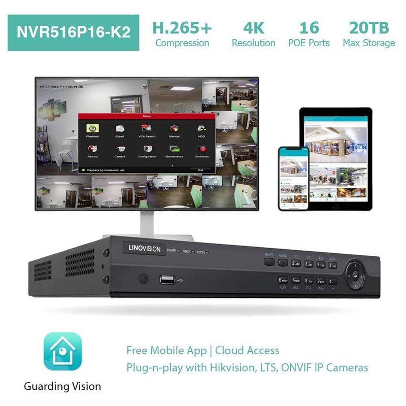 16 Channel 4K PoE IP Camera System 16 Channel 4K NVR and 12 5MP PoE Bullet Security Cameras With 4TB HDD - LINOVISION US Store