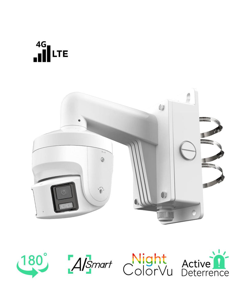 4G LTE Wireless 4K Dual-Lens 180° Panoramic Camera with Night ColorVu, Active Deterrence Light