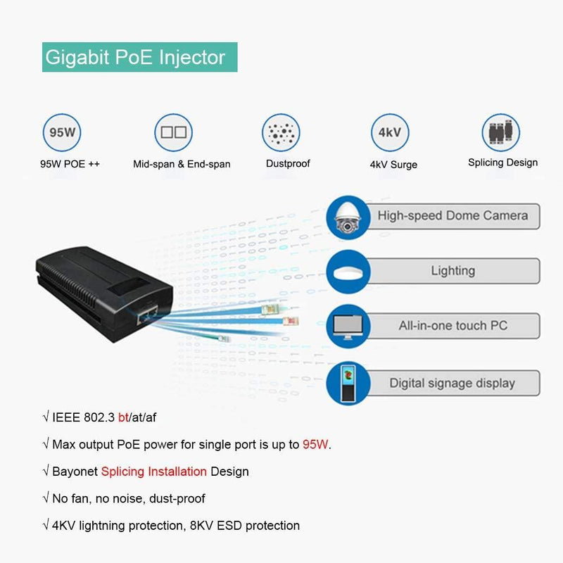 95W Gigabit Single Port 1000mbps PoE++ Switch Midspan PoE Injector, IEEE802.3bt / 802.3at 4PPoE Standard - LINOVISION US Store