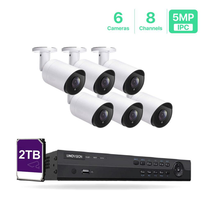 8 Channel 4K PoE IP Camera System 8 Channel 4K NVR and 6 Pcs 5MP PoE Bullet Security Cameras with 2TB HDD - LINOVISION US Store