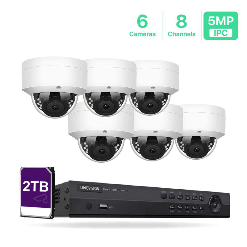8 Channel 4K NVR PoE IP Camera System H.265+ 8 Channel 4K NVR with 2TB HDD and 6 Outdoor 5MP PoE Dome Security Cameras - LINOVISION US Store