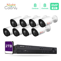 8 Channel 4K NVR PoE IP Camera System H.265+ 8 Channel 4K NVR and 8 Pcs 8MP Colorful Night View PoE Bullet Security Cameras With 2TB HDD - LINOVISION US Store