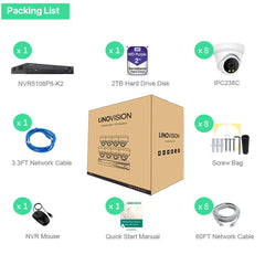 8 Channel 8MP PoE IP Camera System 8CH 4K NVR and 8 Pcs 8MP Night ColorVu PoE Turret Security Cameras with 2TB HDD - LINOVISION US Store