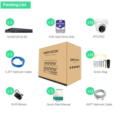 16 Channel 5MP PoE IP Camera System 16CH 4K NVR and 16 Pcs 5MP Night ColorVu PoE Turret Security Cameras with 4TB HDD - LINOVISION US Store