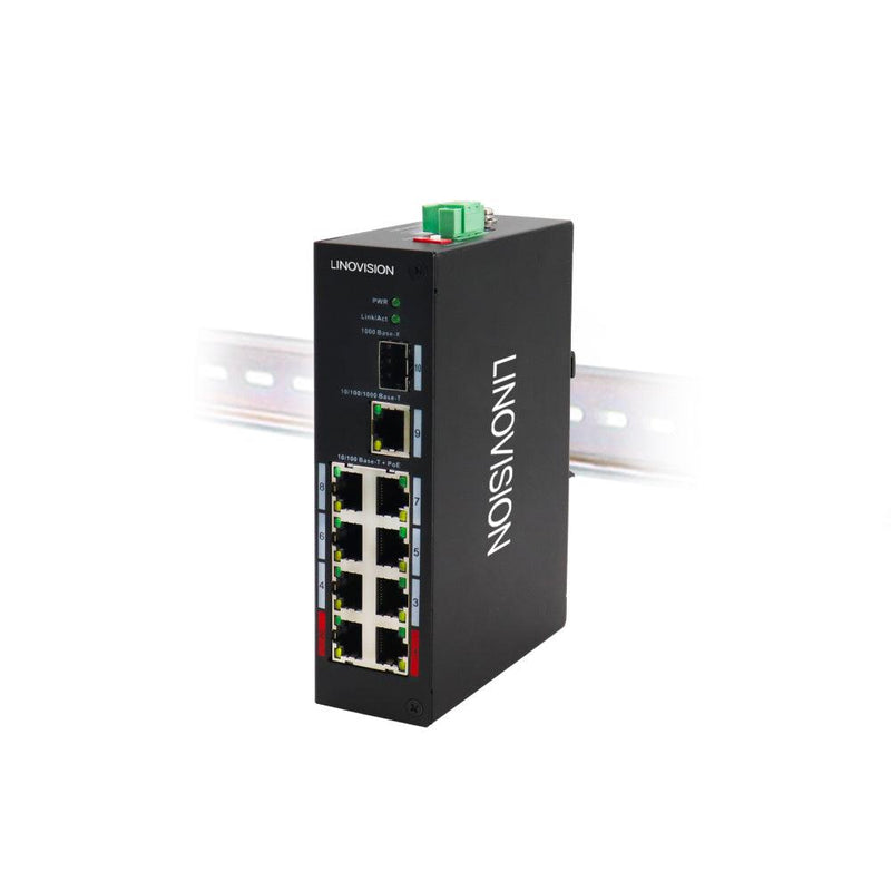 LINOVISION Industrial 8-Port POE Switch with 1*GE & 1*SFP Uplink,  BT 90W POE Output, Support PoE Watchdog, Hardened POE Injector for POE++ Device like PTZ Camera, POE Monitor or POE Lighting - LINOVISION US Store