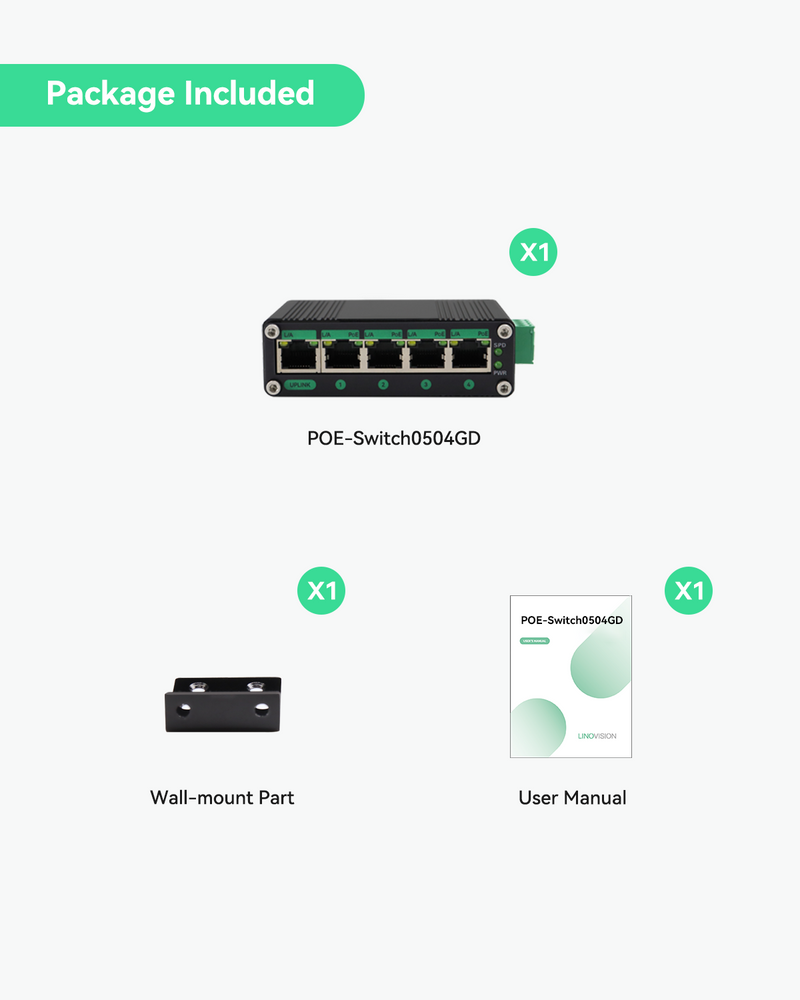5 Ports Full Gigabit POE Switch supports DC9V~DC54V Power Input