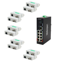 POE Over Coax EOC Converter + Industrial 8-Port POE+ Switch KIT, Upgrade Analog to IP Surveillance System without Replacing Coaxial Cables